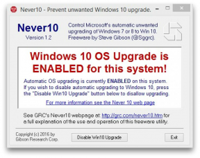 Never10 ikke tillate Microsoft tvunget til å oppdatere operativsystemet til Windows 10