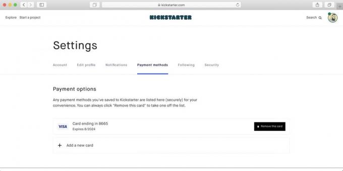 Hvordan kjøpe på Kickstarter: da kortet vil vises i listen over tilgjengelige betalingsmåter