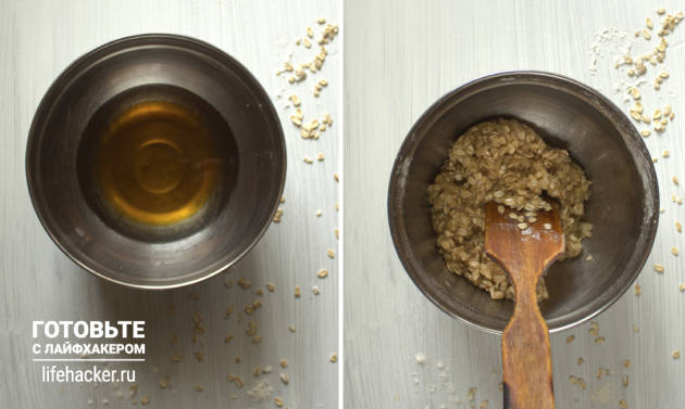 Nektarin Curd Bars: Bland smør og honning og tilsett havregryn, mel og natron