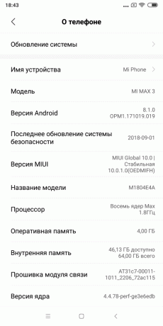 gjennomgang Xiaomi Mi Max 3: Versjon