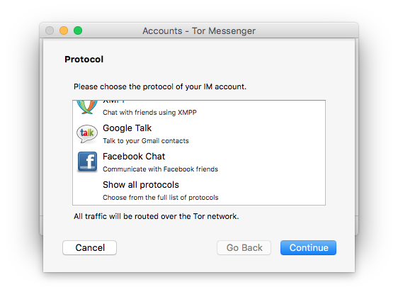 Anonymous Tor Messenger-samtaler