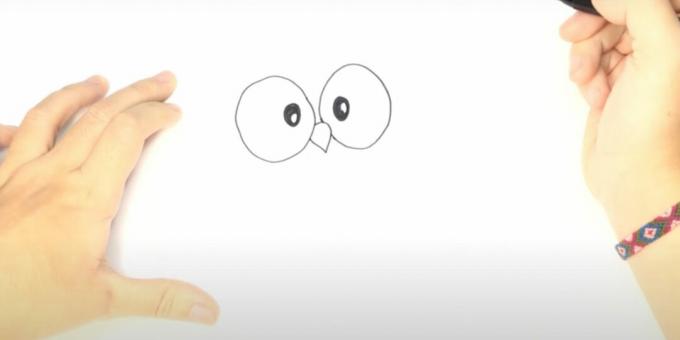Hvordan tegne en ugle: tegne øynene og nebbet