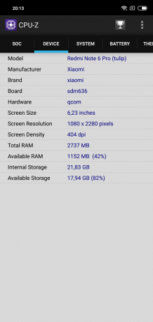 Oversikt Xiaomi redmi Note 6 Pro: CPU-Z (fortsatt)