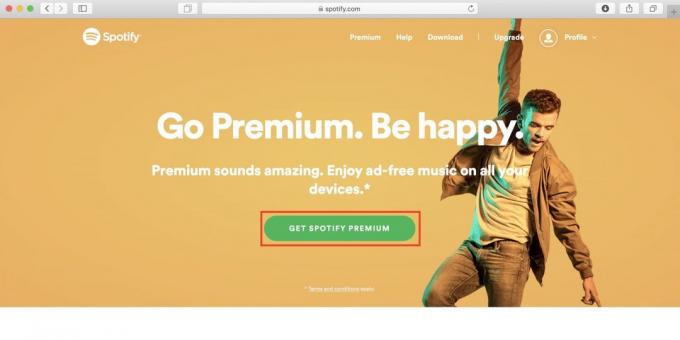 Hvordan bruke Spotify i Russland klikker Få Spotify Premium