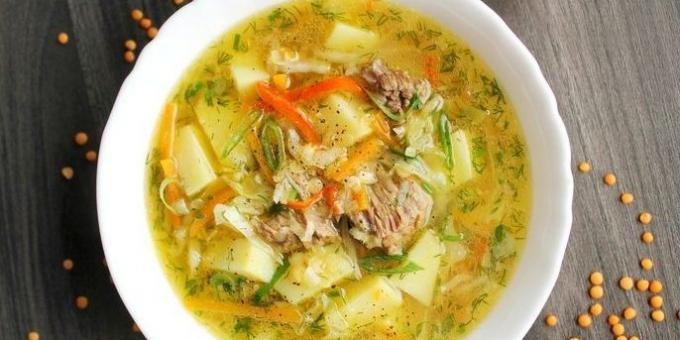 Linse suppe med biff og grønnsaker