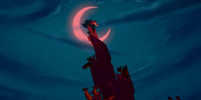 Cartoon "The Lion King": Akkurat passe i den endelige musikalsk nummer være forberedt Scar figur i glitrende halvmåne på nattehimmelen