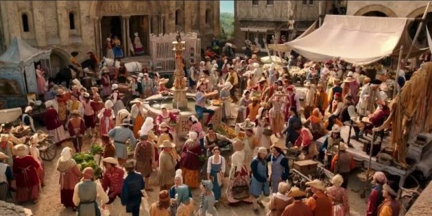 Belle og landsbyboerne i filmen 2017