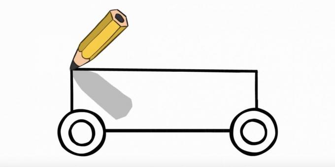 Hvordan tegne en politibil: koble hjulene på toppen og bunnen