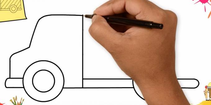 Hvordan tegne en lastebil: tegne fronten på bilen