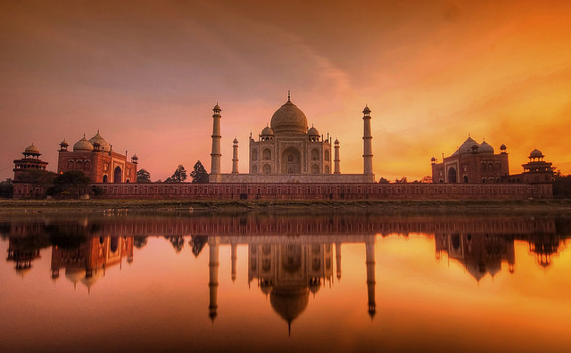Solnedgang på Taj Mahal
