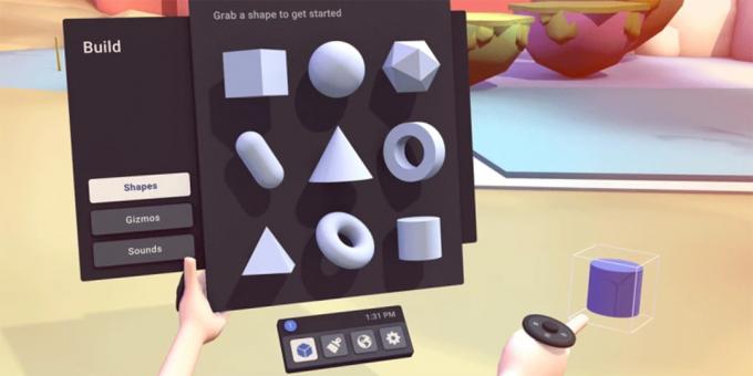 Opprett elementer i online spill for VR-briller Facebook Horizon