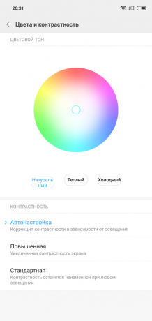 Oversikt Xiaomi redmi Note 6 Pro: fargeinnstillinger