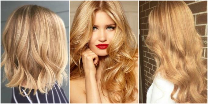 Fasjonable hårfarge: beige-gull og honning blonde