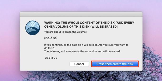 Hvordan lage en oppstartbar USB flash-stasjon med MacOS: Klikk Slette lage disk