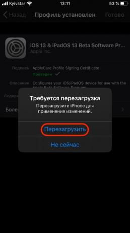 Hvordan installere iOS 13 på iPhone: bekrefte nedlasting og installasjon Profile