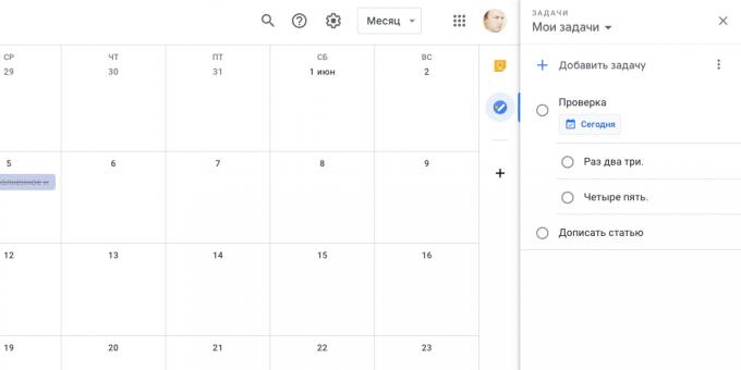 «Google Calendar": bruk «Google Tasks"