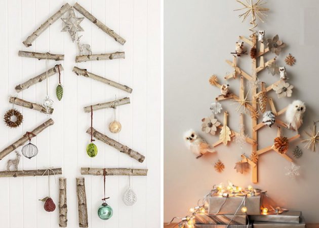 Hvordan å dekorere huset for det nye året: juletre på veggen