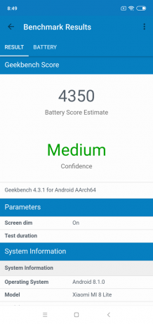 Oversikt Xiaomi Mi 8 Lite: Resultat