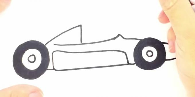 Hvordan tegne en racerbil: tegne bunnen av bilen