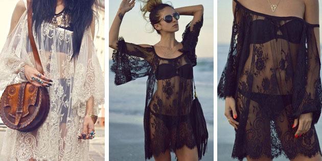 Strand kjoler: Lace kjole med vide ermer