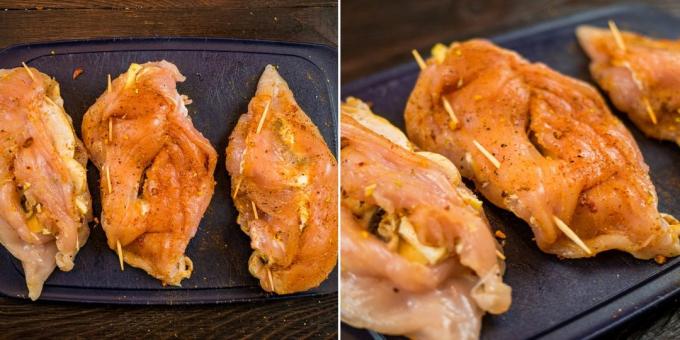 bakt med sopp bryst: fylte kylling