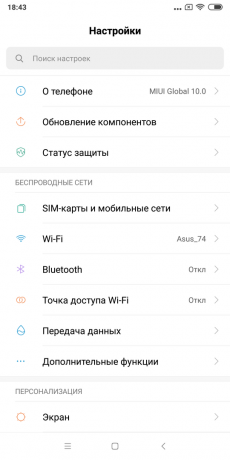 gjennomgang Xiaomi Mi Max 3: Innstillinger