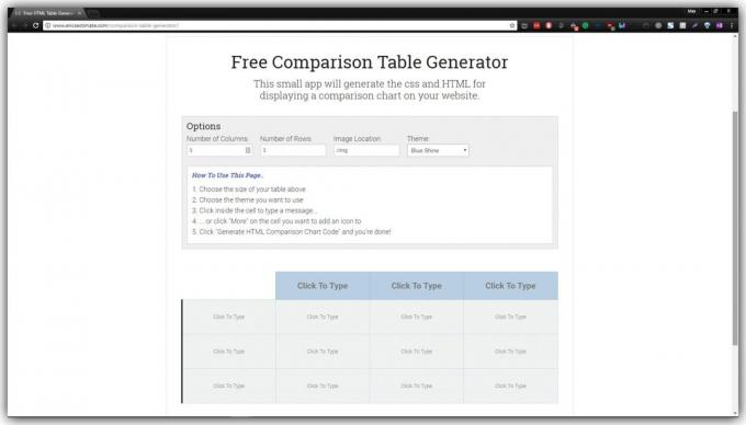 Sammenligning tabell i Free sammenligning Tabell Generator
