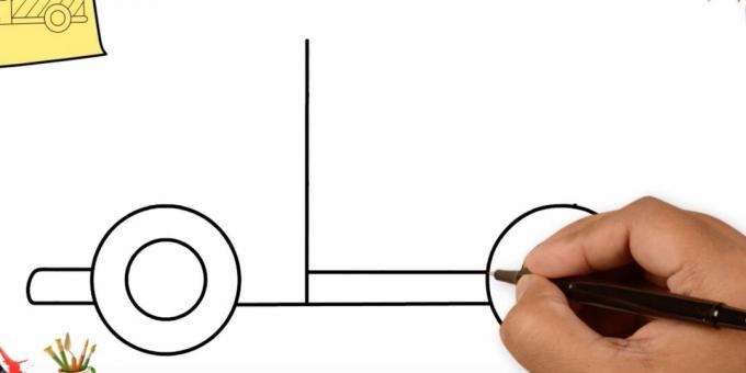 Hvordan tegne en lastebil: legg til to rette linjer