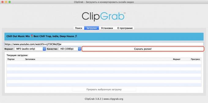Hvordan laste ned musikk fra YouTube via ClipGrab program