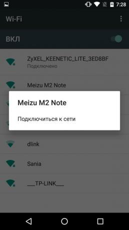 Hvordan fordele internett fra telefonen til Android: koble Nexus 5 til Meizu M2 Note på Wi-Fi