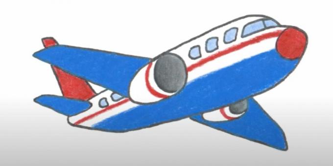 Hvordan tegne et fly: tegne et fly med fargeblyanter