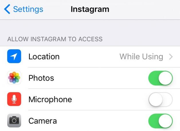 Kontrollere tilgang til søknadsinformasjon i iOS Instagram 9