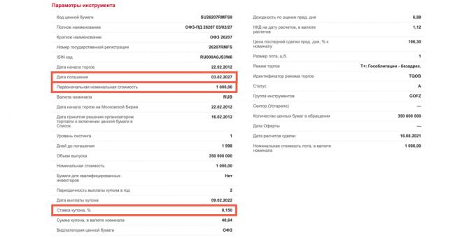 OFZ -utstederen, Finansdepartementet, er forpliktet til å publisere obligasjonens hovedtrekk: vilkår, datoer, renter og mye mer.