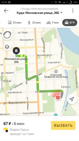 "Yandex. Kart "av byen: taxi