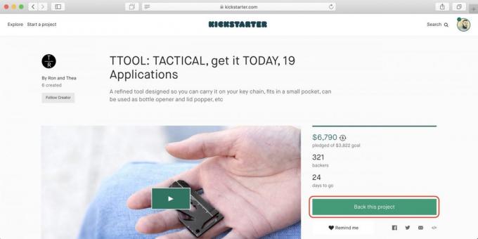 Hvordan kjøpe på Kickstarter: Åpne siden du likte prosjektet og lese vilkårene for kampanjen