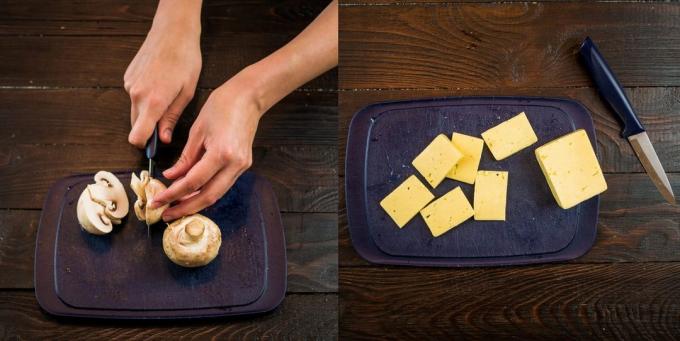 bakt bryst med sopp: sopp og ost