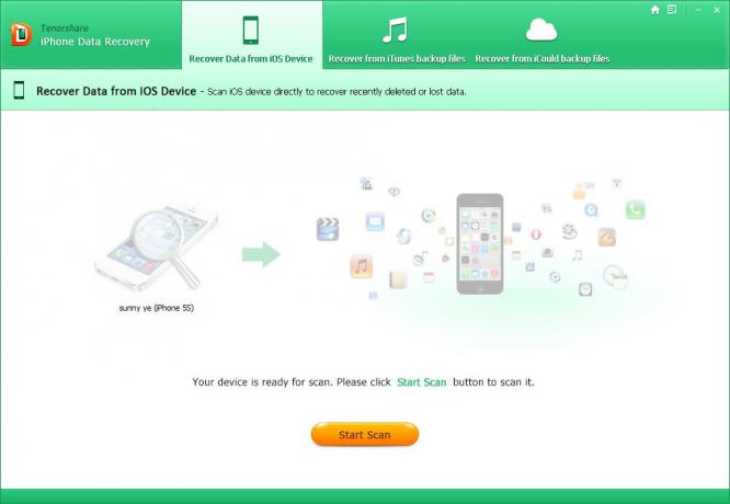 Tenorshare iPhone Data Recovery: Scan start