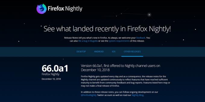 Versjon av Firefox: Firefox Nightly