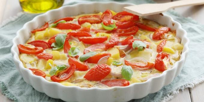Frittata med poteter, tomater og løk