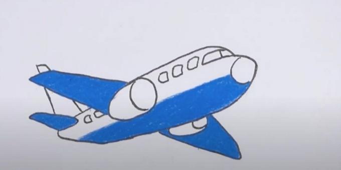 Hvordan tegne et fly: sirkel tegningen og legg til blå farge