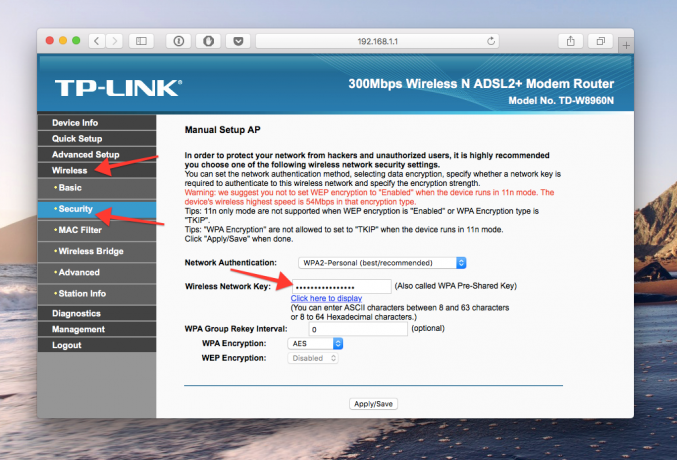 Passord wi-fi router i webgrensesnittet