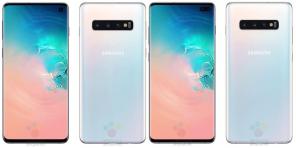 Samsung Galaxy S10 og S10 + vist på høy kvalitet renderers