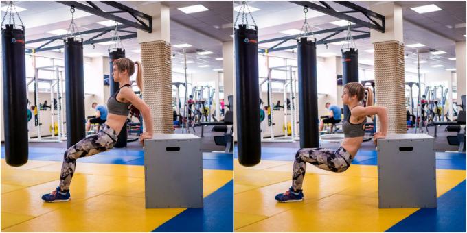 Hvordan til å engasjere seg i gym: Omvendt push-ups fra benken