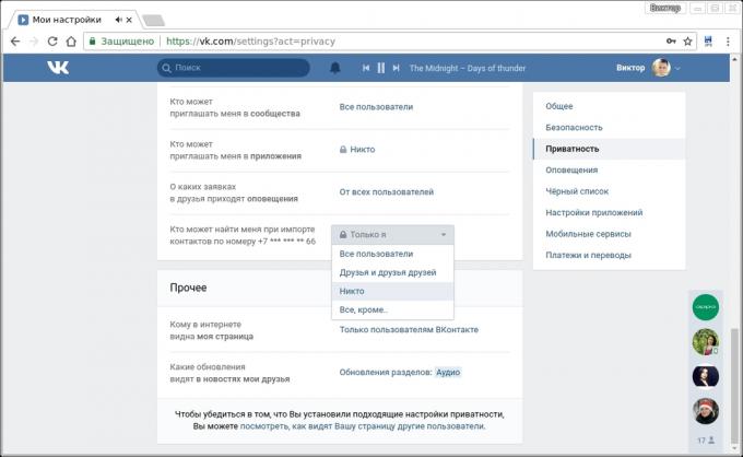 VKontakte personverninnstillinger. Hvem kan finne meg når du importerer kontakter med telefonnummer