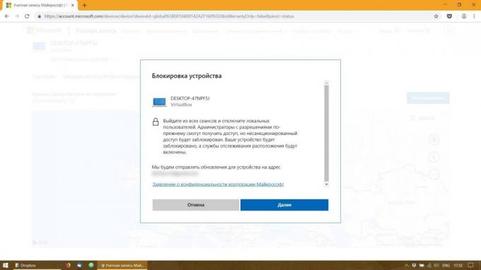 Ekstern låsing PC med Windows 10: Klikk "Next" -knappen