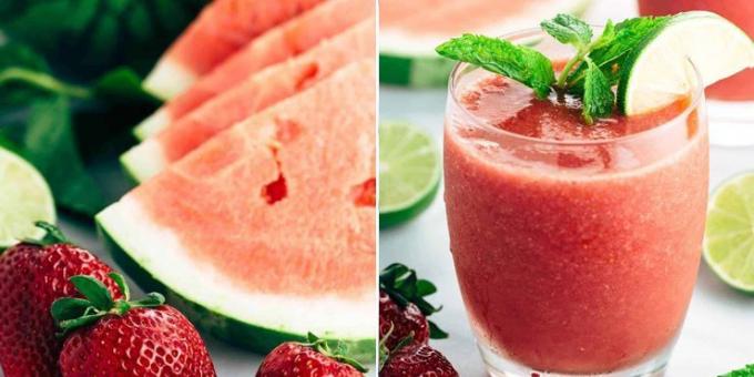 Slanking cocktail med vannmelon, jordbær og lime