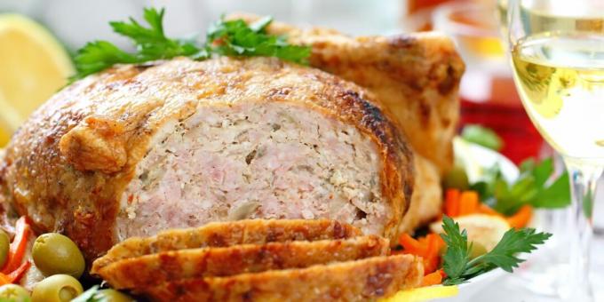 Hvordan fylle kylling med sopp og skinke