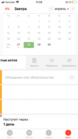 Selvplan planleggings-app: prikker av de tilsvarende fargene viser planlagte oppgaver