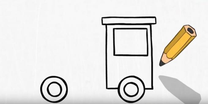Hvordan tegne en brannbil: legg til et vindu og et tak