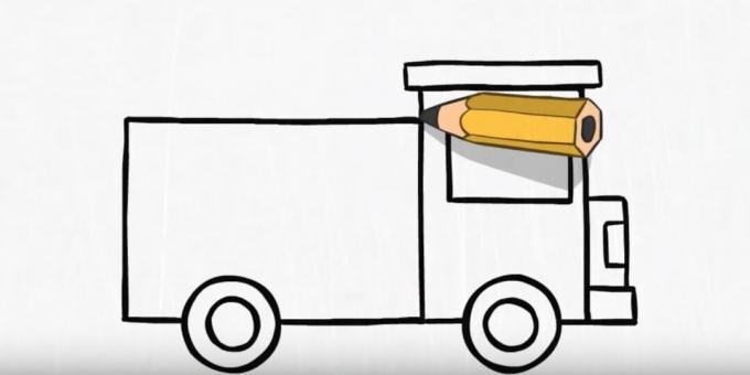 Hvordan tegne en brannbil: fullfør kroppen